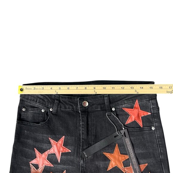 AMIRI Star Patch Jeans Black Leather Red Brown Size 32 Designer Denim USA Rare - Picture 4 of 16